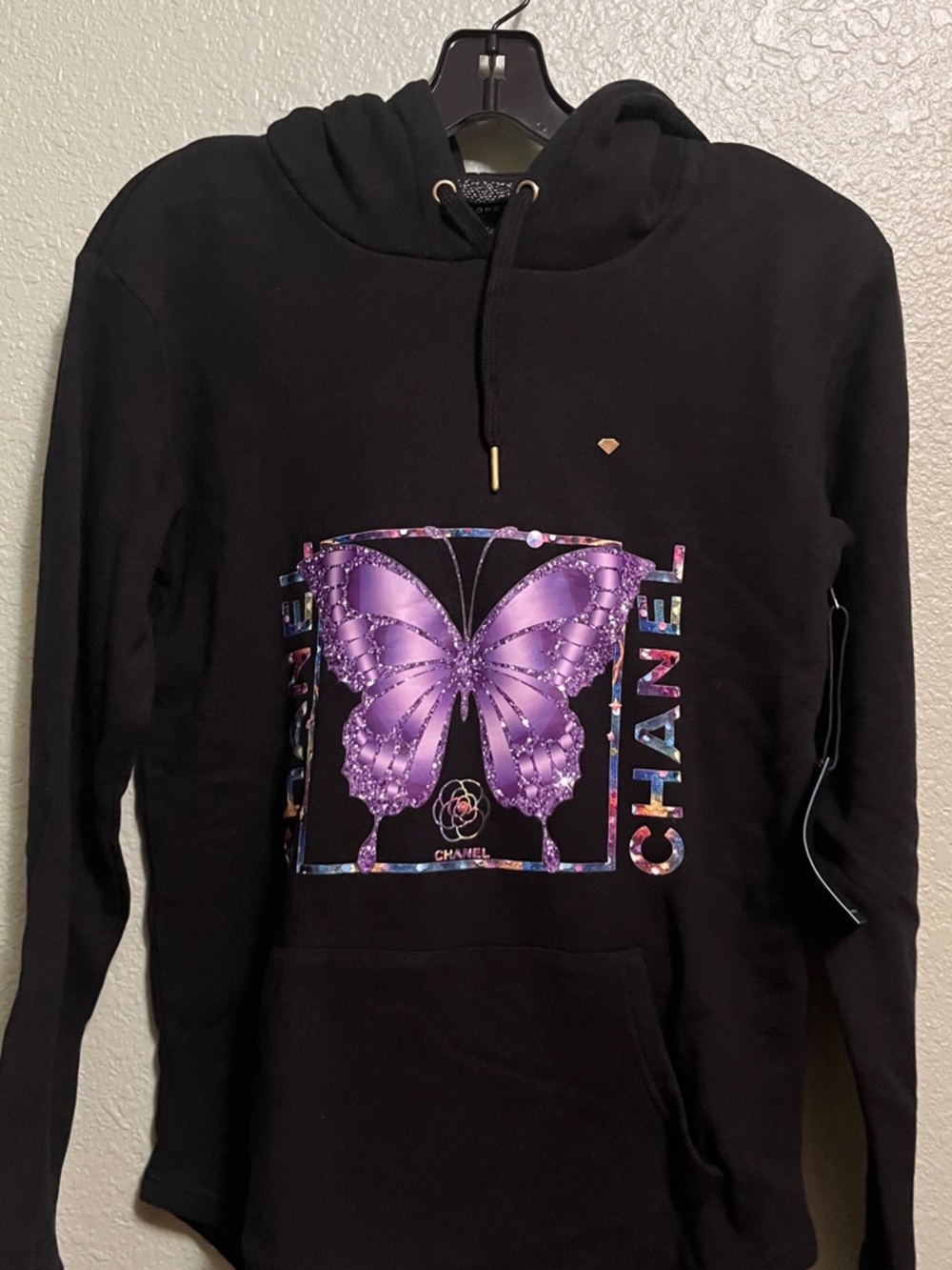 Diamond Supply Co. Black Hoodie with Purple Butterfly Graphic XS
